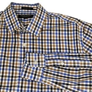Banana Republic Supima Cotton Sport Shirt Men’s M Blue Brown Plaid | EUC